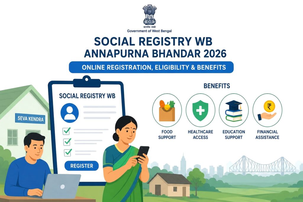 Social Registry WB Annapurna Bhandar 2026 online registration eligibility and benefits infographic