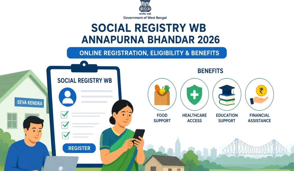 Social Registry WB Annapurna Bhandar 2026 online registration eligibility and benefits infographic